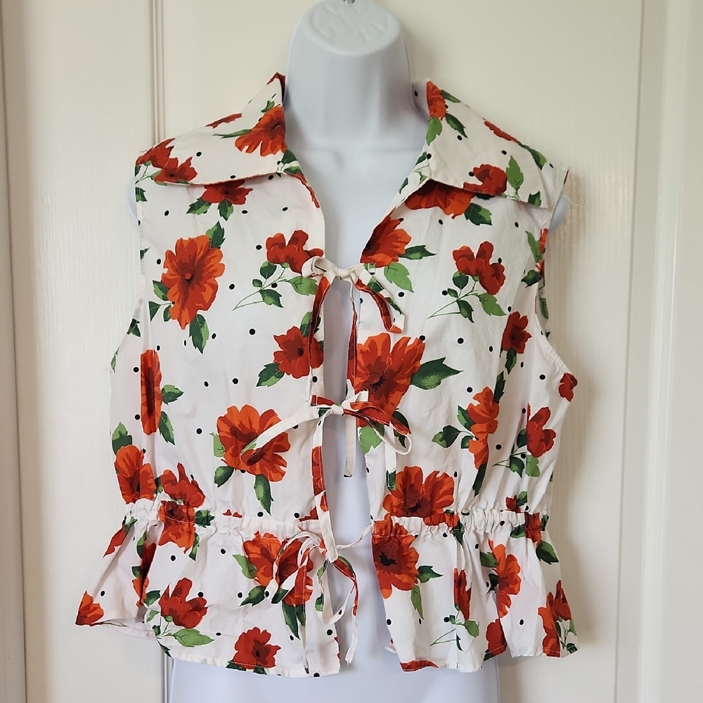 Marc New York Red Poppy And Polka Dot Top